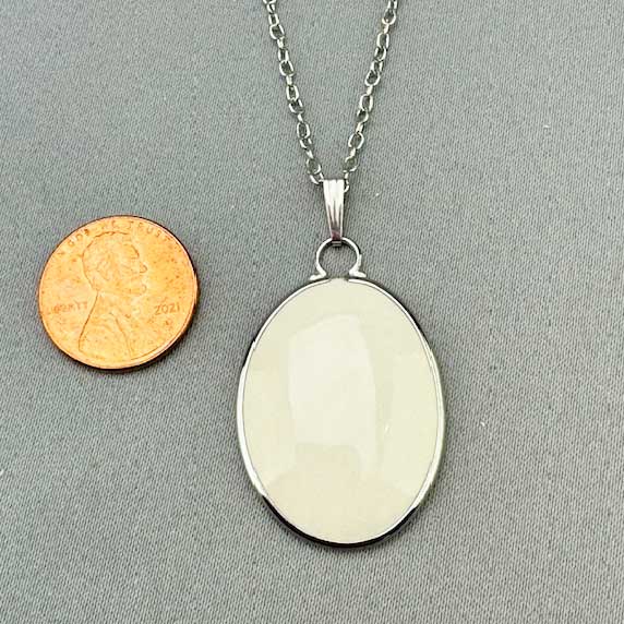 30mm x 22mm Mammoth Ivory Oval with Rhodium Plate Bezel -D