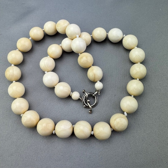 Mammoth Ivory Hand Knotted Bead Necklace - 14mm