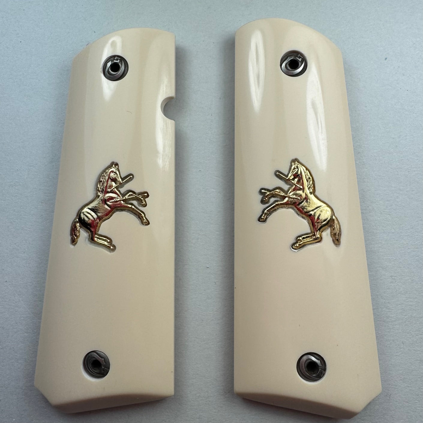 1911 Simulated Ivory with Gold Horse Inlay Pistol Grips