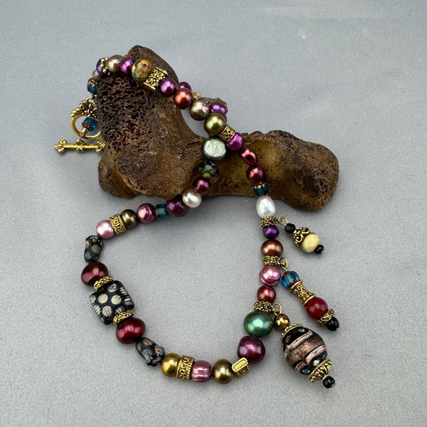 Exotic Mixed FW Pearl Trade Bead W/ French Ambassador Bead Necklace