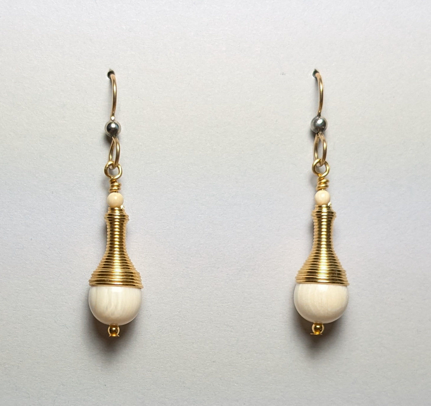 Mammoth Ivory 10mm Bead Earrings with Spiral Cones